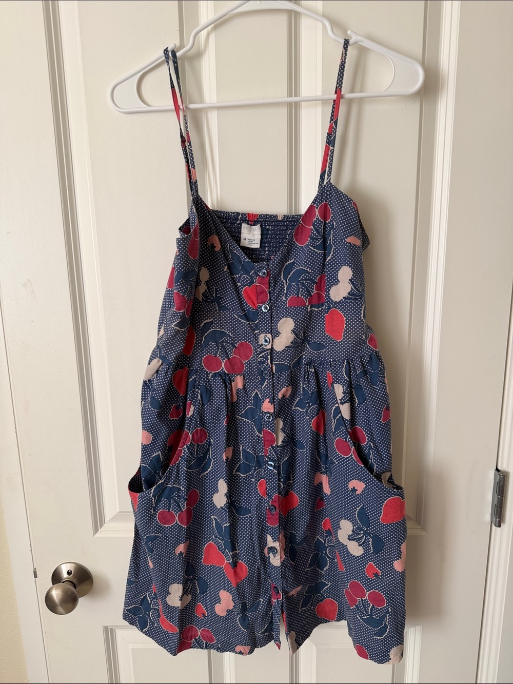 Cooperative Navy Blue Dress with Pink and Red Cherry Print